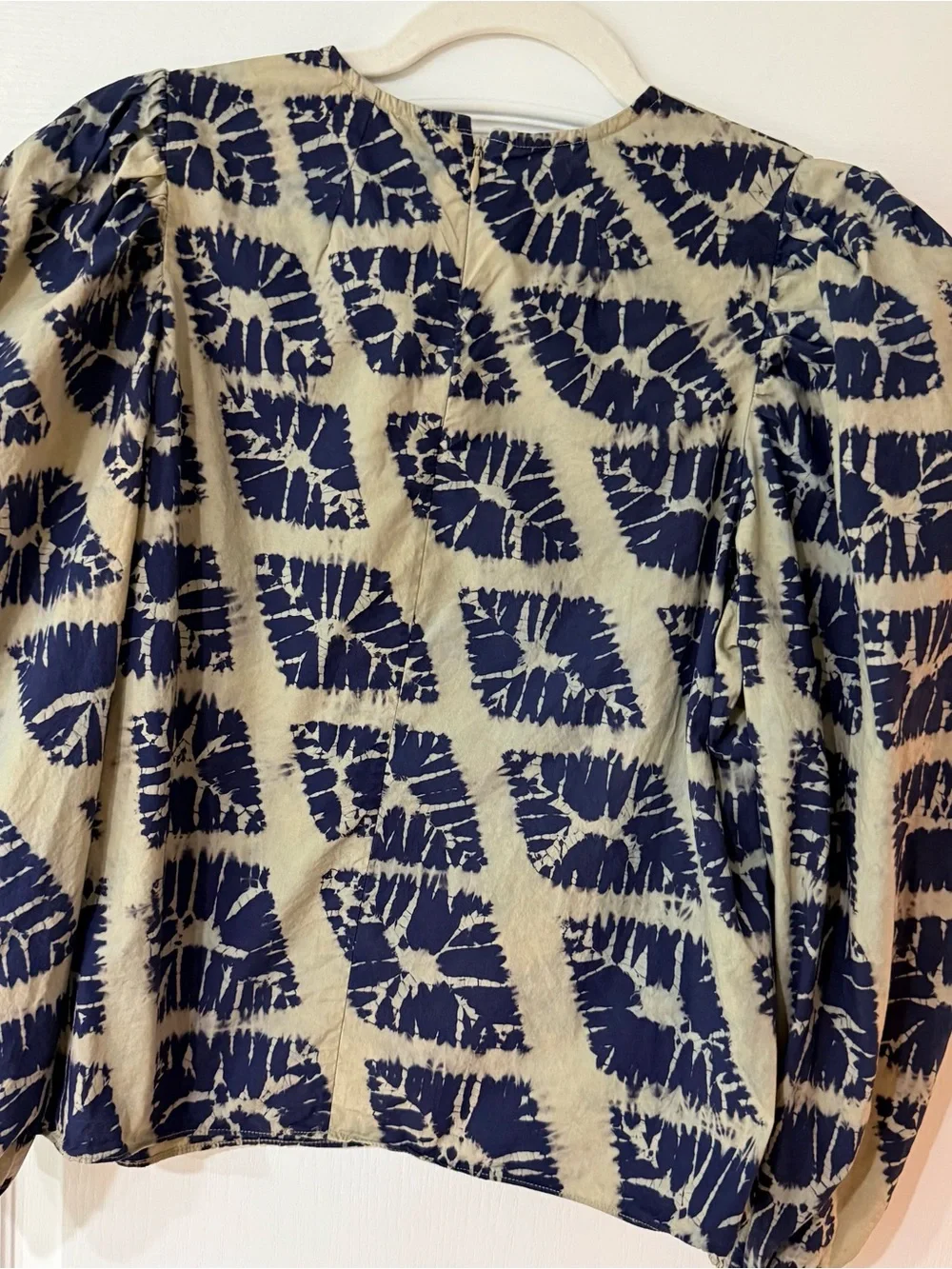 Ulla Johnson Eliza Hand-Dyed Diamond Print Puff Sleeve Cotton Blouse Size 6